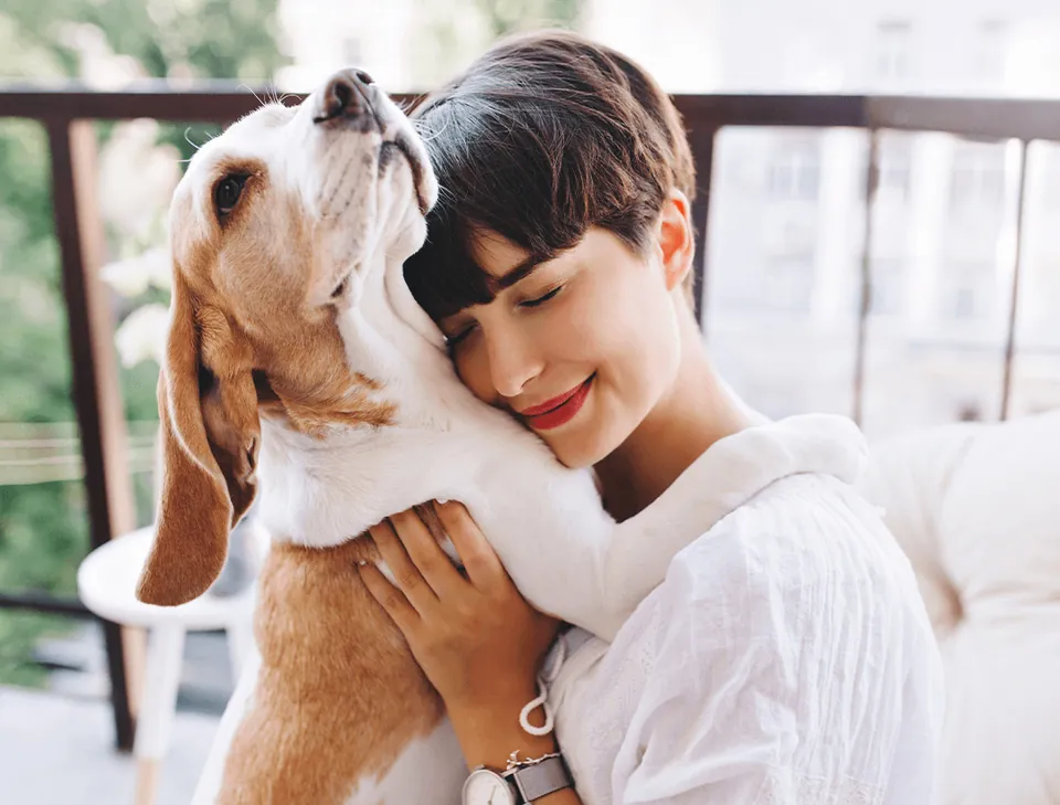 Tutora abraçando seu beagle